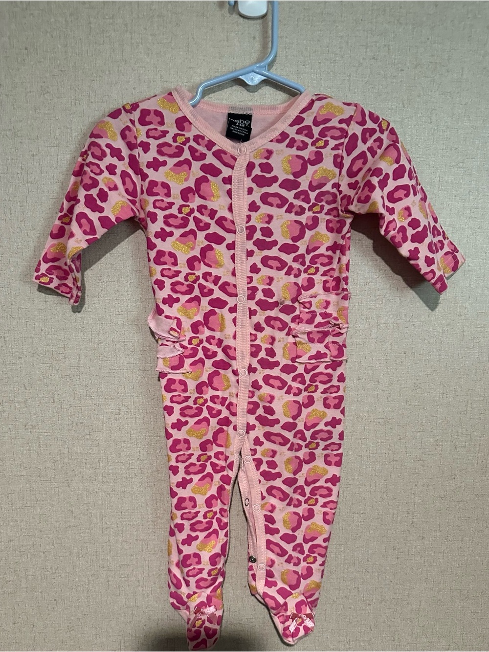 Bebe 3/6M Pink Leopard Print Girls One-Piece Footed Pajamas